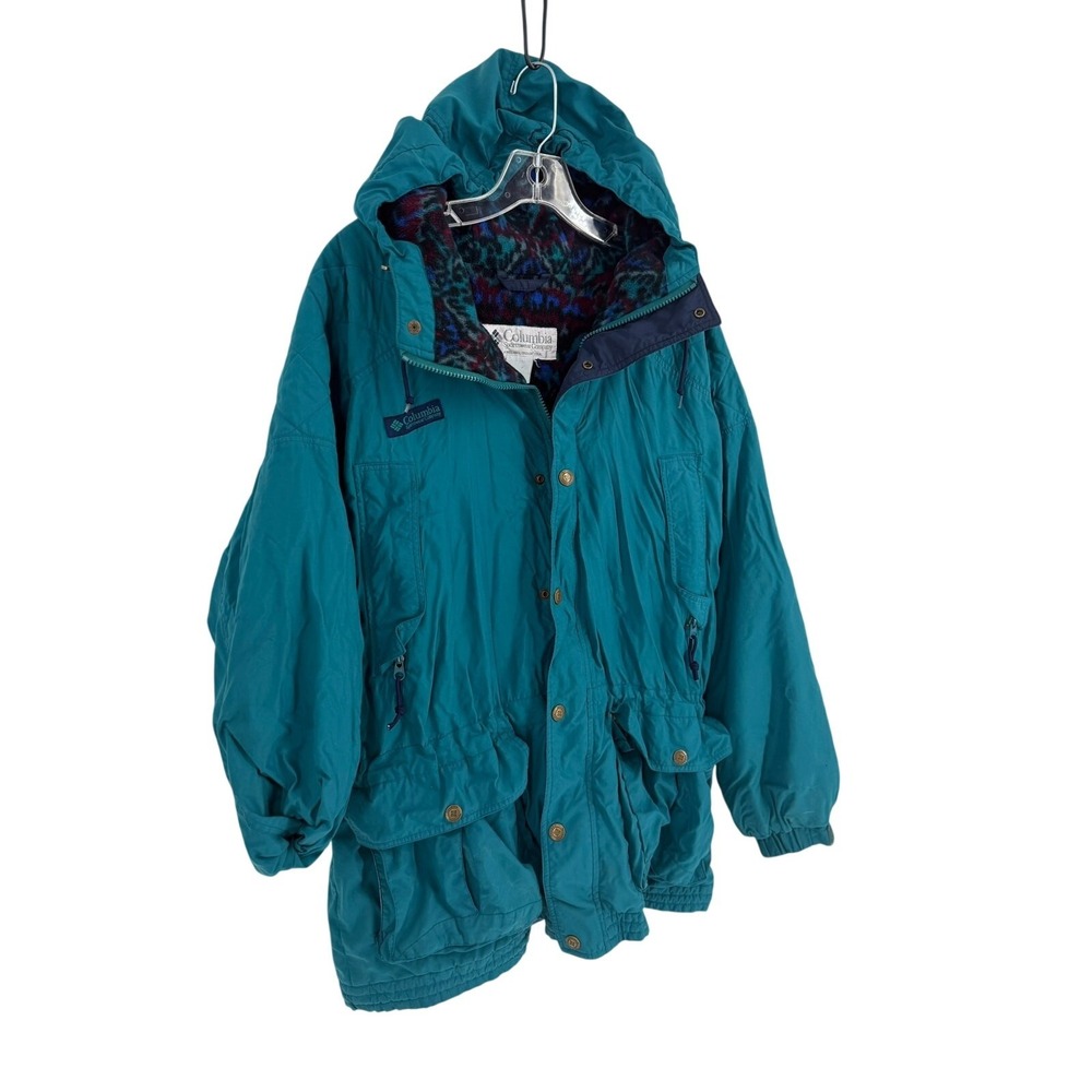 Columbia Parka Jacket Vintage 90s Hooded Fleece Lined Mens Large Teal